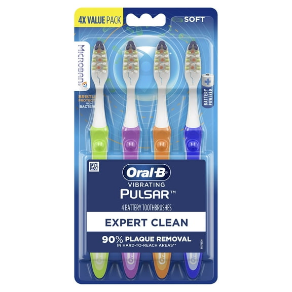 Oral-B Vibrating Pulsar Expert Clean Battery Toothbrush Pack, Soft, 4 Count, Adults and Children 3
