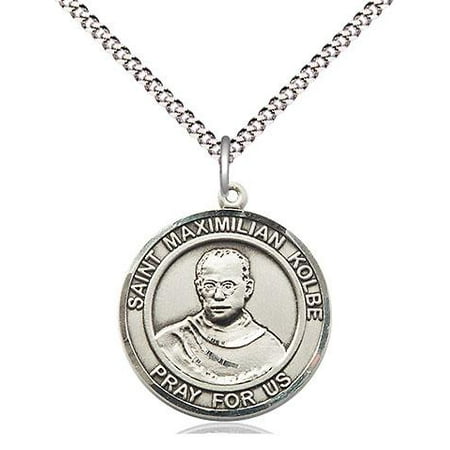 - St. Maximilian Kolbe Patron Saint Medal in Sterling Silver with 18