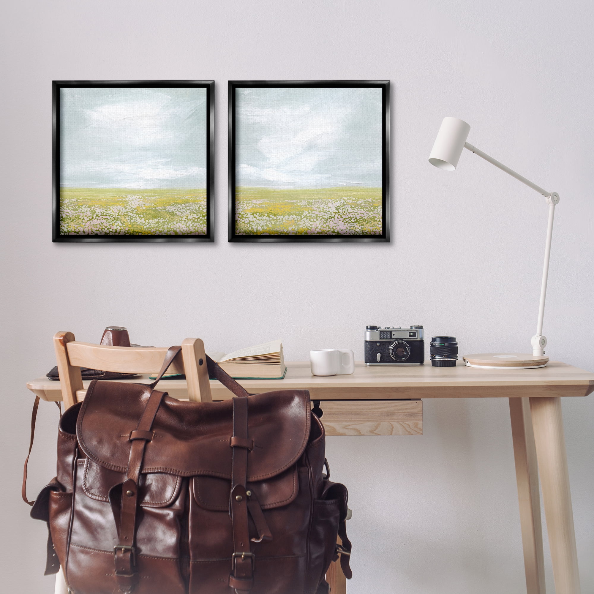 Stupell Industries Flowering Field Wispy Clouds Landscape & Nature Painting Black Floater Framed Canvas Art Print Wall Art, 18 x 18, Set of 2