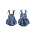 thumbnail image 2 of BemeyourBBs Newborn Baby Girl Denim Overalls Bubble Romper Western Baby Girl Cowgirl Outfit Cute Baby Girls Summer Clothes Ruffled Back Bow Sleeveless Backless Jean Bodysuit Playsuit Jumpsuit, 2 of 9