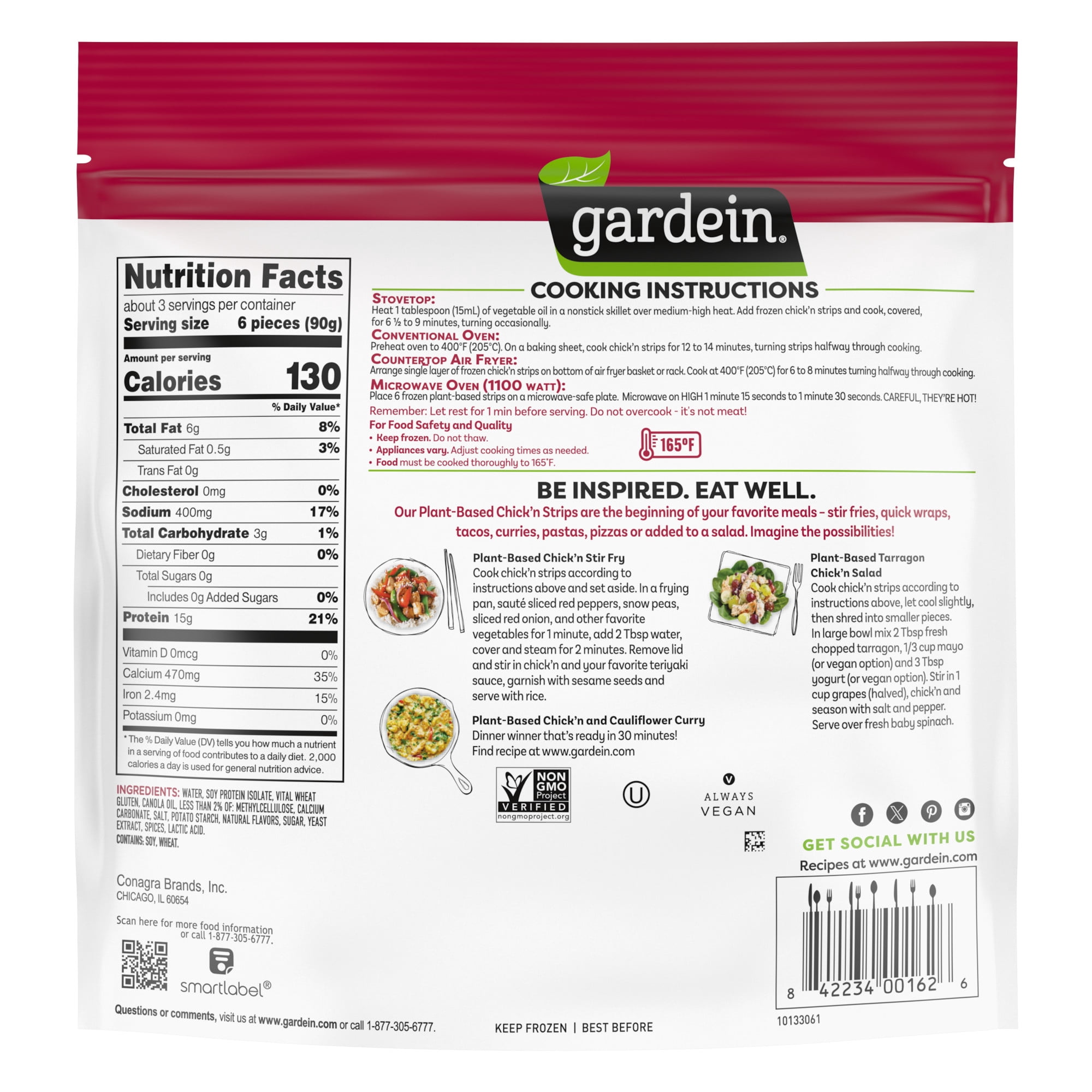 Gardein Plant-Based Chick'n Strips, Vegan, Frozen Meat Alternative, 10 oz.