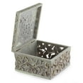 thumbnail image 2 of NOVICA Artisan Handcrafted Soapstone Jewelry Box Artisan Jali Grey India Boxes Floral Leaf Tree [3.2in H x 5in W x 5in D] ' White Ivy', 2 of 5