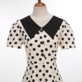 thumbnail image 3 of Karymi Easter Dress Vintage Polka Dot Swing Midi Dress, Contrast Collar Short Sleeve Button Front Self Bow Waist Retro Hepburn Party Sundress Wedding Guest Dresses for Women, 3 of 5