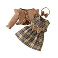 thumbnail image 2 of ATOGUTA Kids Girl Clothes Long-sleeve Cardigan and Sleeveless Plaid Dress with Headband Size 6M-3T, Brown, 2 of 6