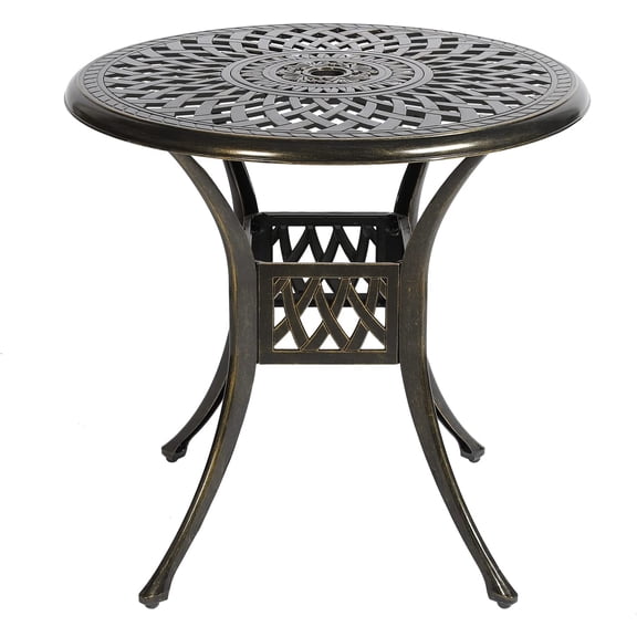 VIVIJASON 31" Patio Bistro Table Outdoor Dining Round Table Bronze Cast Aluminum Table with Umbrella Hole