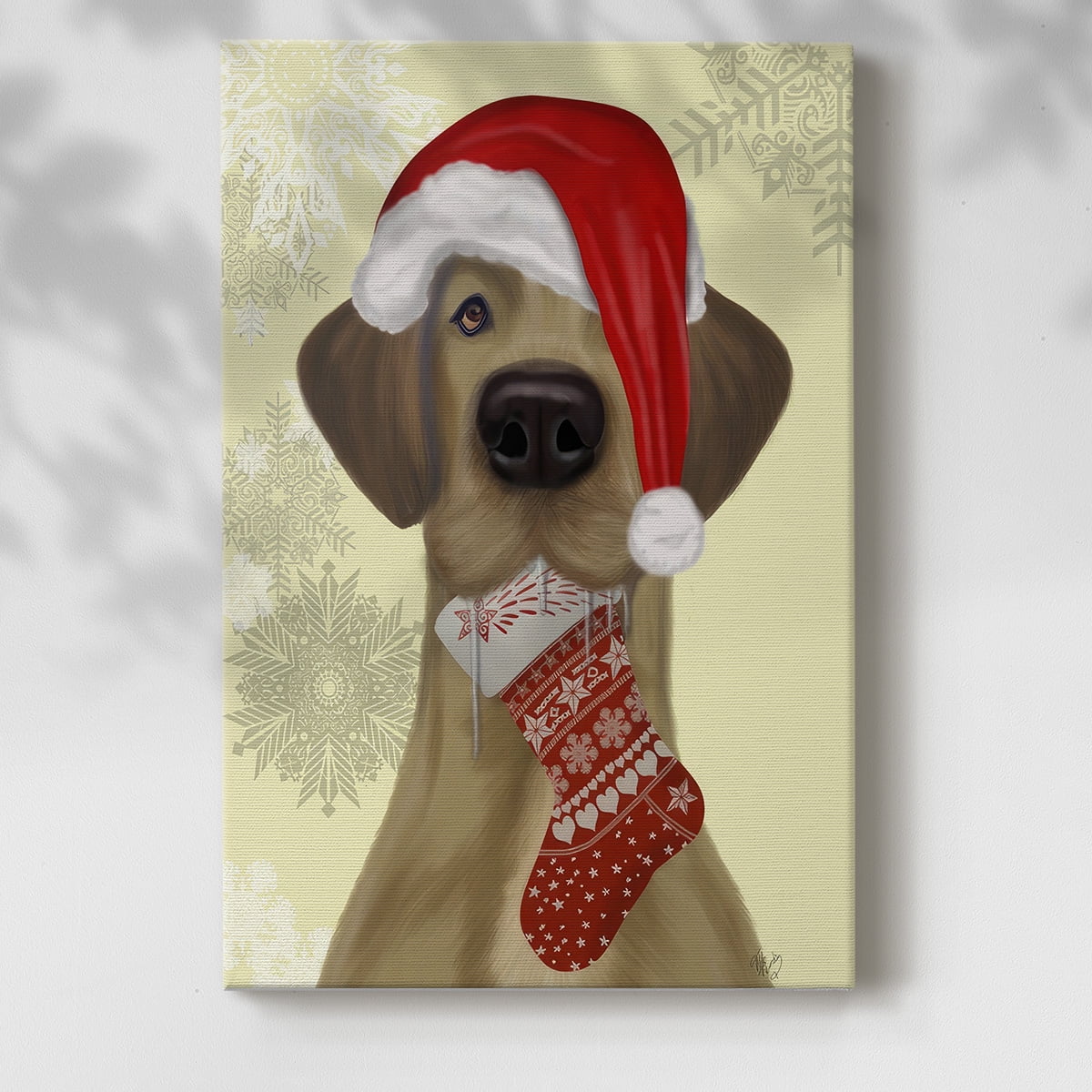 Christmas Drooly Christmas Dane- Gallery Wrapped Canvas