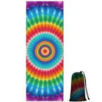Colorful Tie Dye Circular Pattern Hot Yoga Mat Towel Non Slip for Hot Yoga - Quick-Drying Yoga Mat Cover with 4 Corner Pockets with Travel Bag - Hot Yoga Towel Non Slip 70"x26"