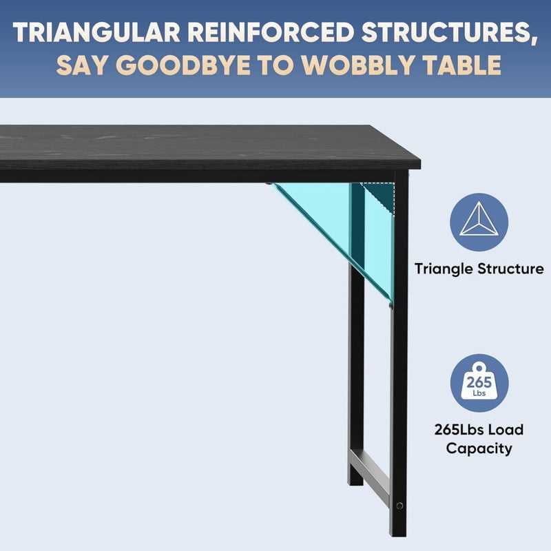 Kelno 63" Computer Desk Gaming Table Home Office Writing Study Workstation with Sturdy Metal Frame, Black