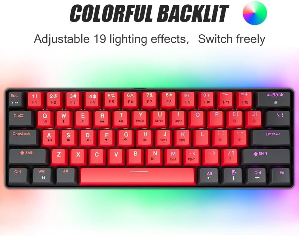 60% Mechanical Gaming Keyboard Balck Wired Compact Keyboard Anti-Ghosting No-Conflict 61 Swappable keycaps Design for Windows/