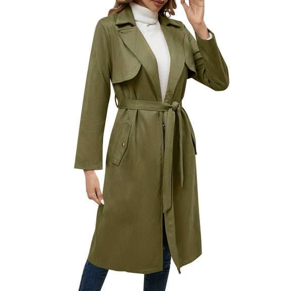 Niaviben Suede Jacket Women's Long Trench Coat Lapel Coat Women Shirts Casual Women Jackets Womens Jackets Casual Women's Jacket Army Green L
