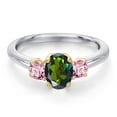 thumbnail image 3 of Gem Stone King 925 Silver and 10K Yellow Gold Tourmaline Green Mystic Topaz and Pink Lab Grown Diamond Engagement Ring for Women | 1.16 Cttw | Oval 7X5MM | Gemstone November Birthstone | Size 5, 3 of 6