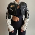 thumbnail image 2 of Sunisery Women's Crop Baseball Jacket Retro Varsity Coat Letters Embroidery Button-Down Baggy Bomber Jacket, 2 of 5