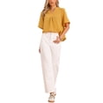 thumbnail image 2 of INSPIRE CHIC Short Sleeve Blouses for Women's V Neck Dressy Casual Solid Tops XS Yellow, 2 of 6