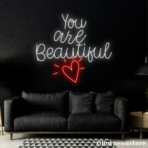 Glowneon You Are Beautiful Neon Sign, Custom Motivation Quotes Led Sign, Bar Decor, Girl Room Decor