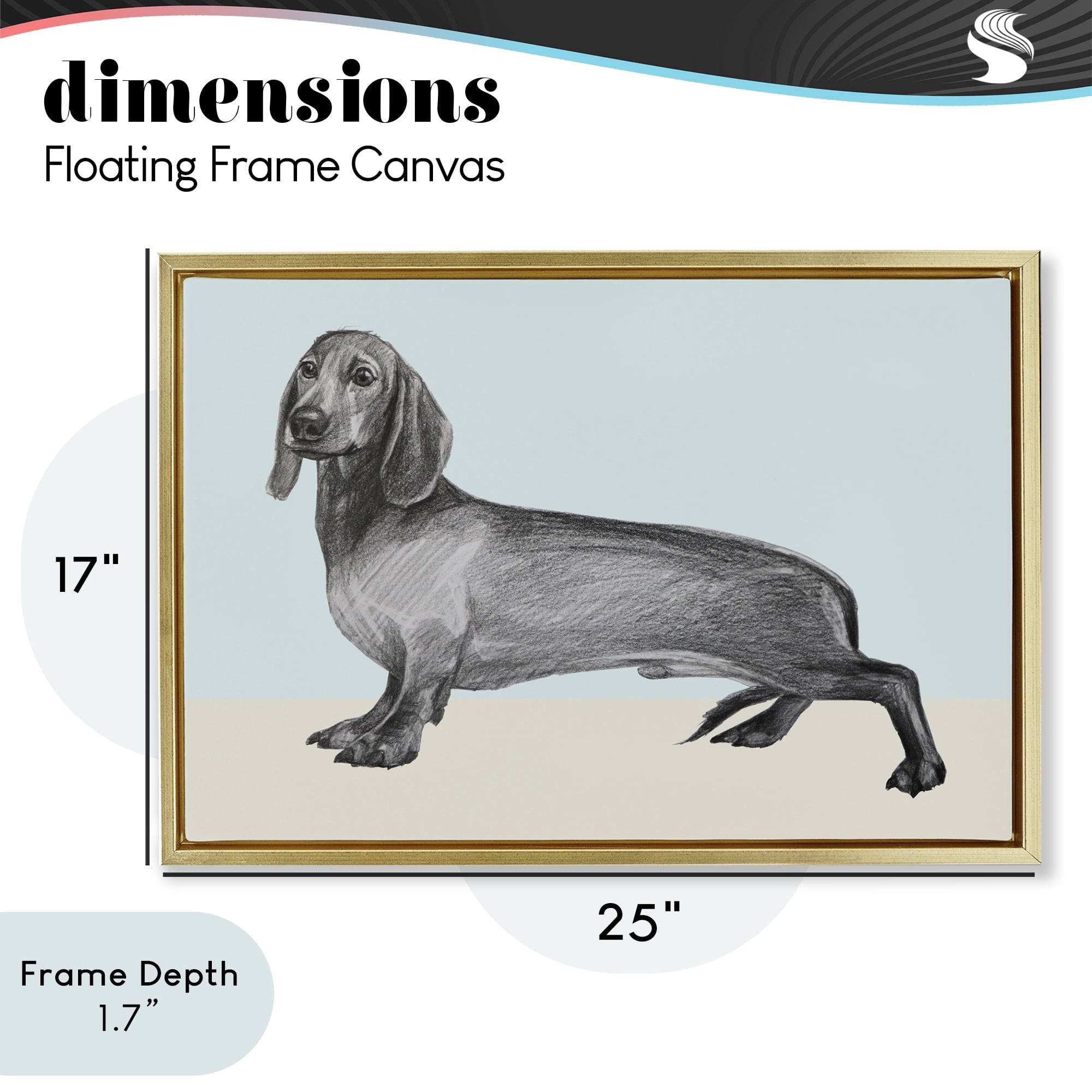 Stupell Industries Sketched Dachshund on Blue Gold Framed Floater Canvas Wall Art, design by Violeta Vollmer