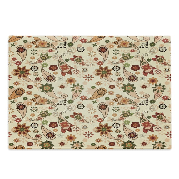 Paisley Cutting Board, Floral Design with Spring Motifs and Paisley Elements Oriental in Design, Decorative Tempered Glass Cutting and Serving Board, Large Size, Multicolor, by Ambesonne