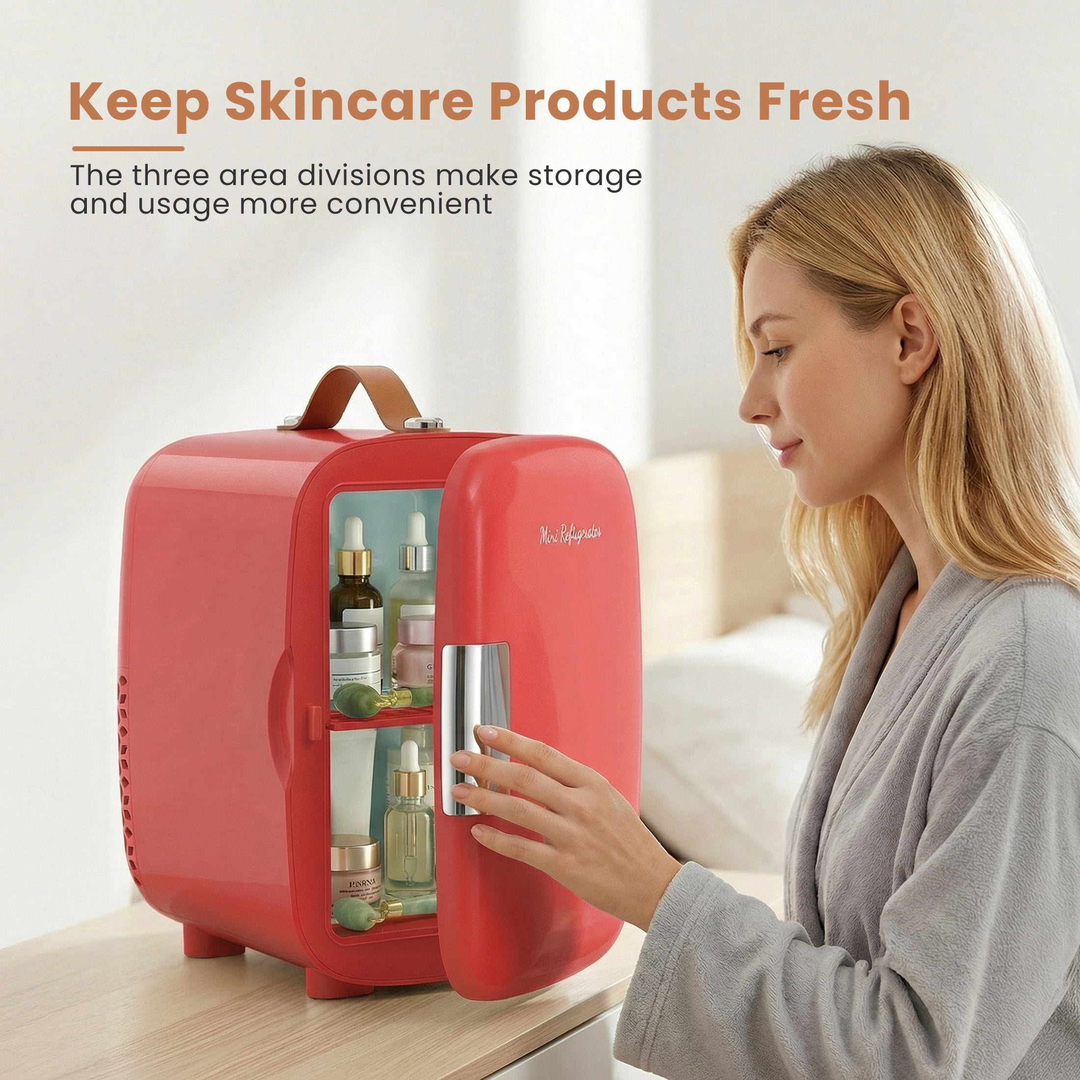 edx 4L Mini Fridge, Compact Refrigerator & Small Cosmetics Cooler for Skincare, Food, Drinks, Red
