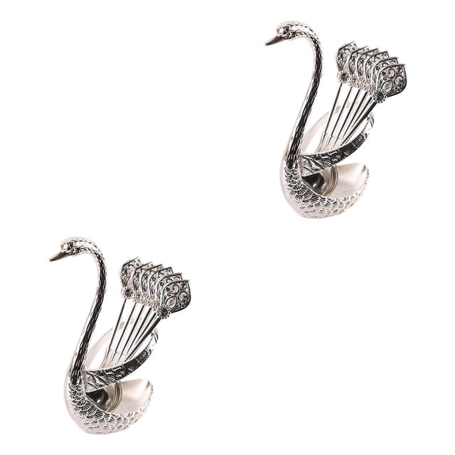 Yuarrent Soporte de base de cisne con 6 cucharas de helado, cucharaditas, café, postre, azúcar Type1