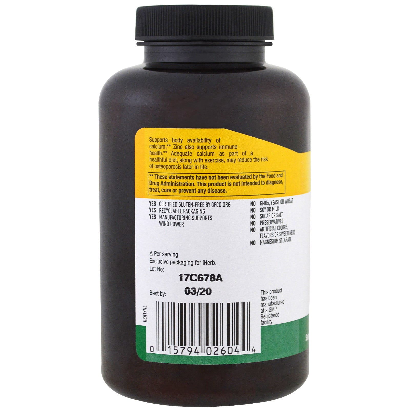 Country Life Calcium Magnesium Zinc Supplement, 250 Tablets