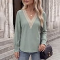 thumbnail image 2 of CHGBMOK Long Sleeve Shirts for Women Casual Lace V Neck Dressy Tops Fall Trendy Blouses Hollow Floral T Shirts, 2 of 9