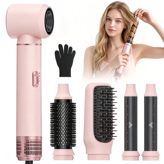 OAKSKY Hair Dryer Brush,5 in 1 Negative Ionic Hot Air Brush,Blow Dryer Brush for Fast Volumizing and Smoothing,Pink