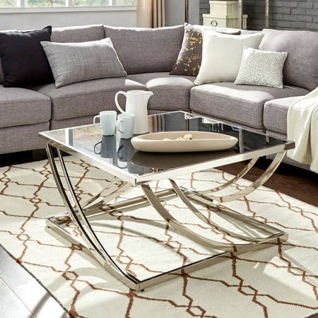 Chelsea White Coffee - Chelsea Lane Sculptural Accent Cocktail Coffee Table, Brushed Steel Coffee table