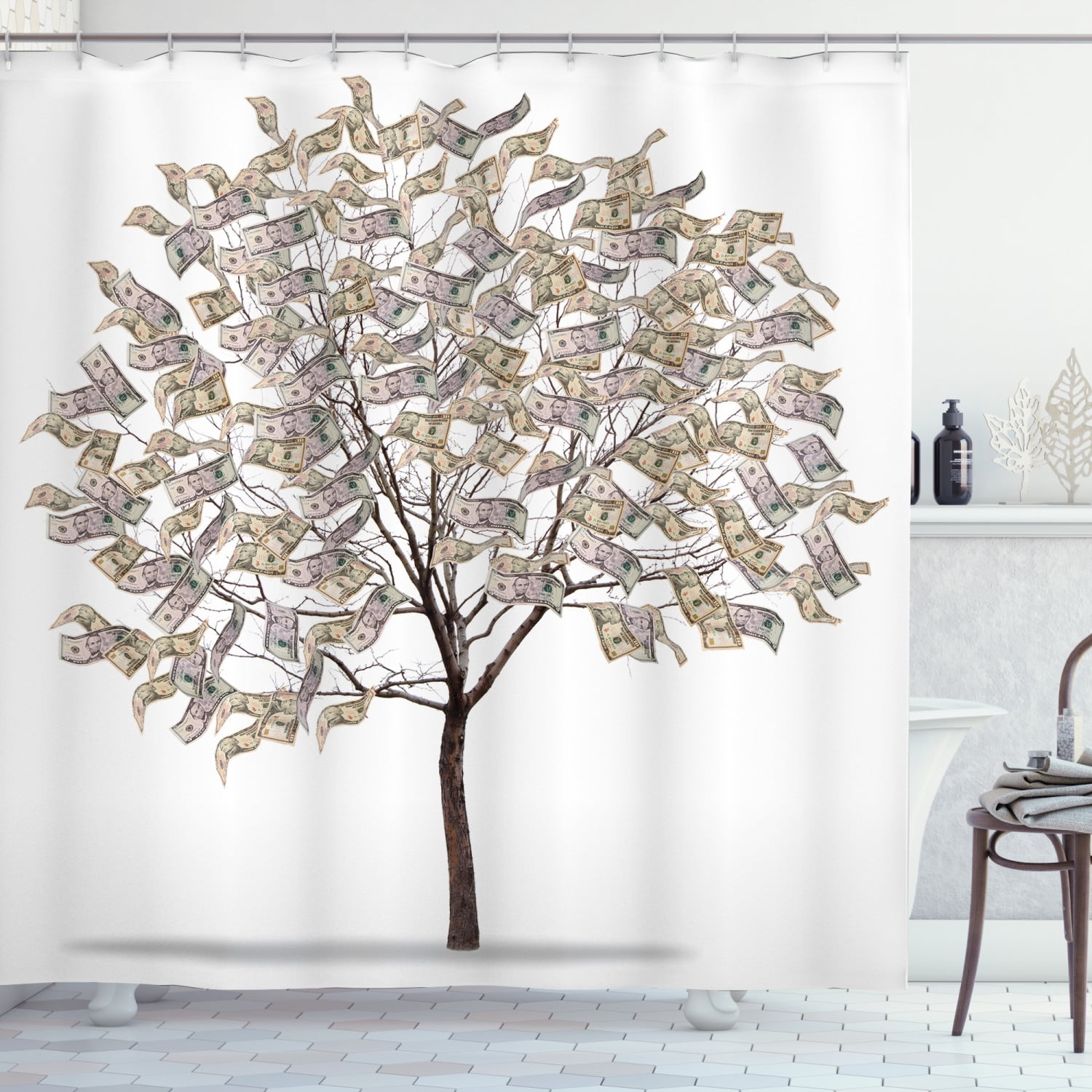 Dollar Life Tree Funny Art Decor Digital Print Fabric Shower Curtain ...