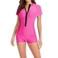 thumbnail image 7 of DISKEBUISS Women's One Piece Bathing Suit - Short Sleeve Sun Protection Half Zip Swimsuit for Beach Surfing & Swimming Wear, 7 of 7