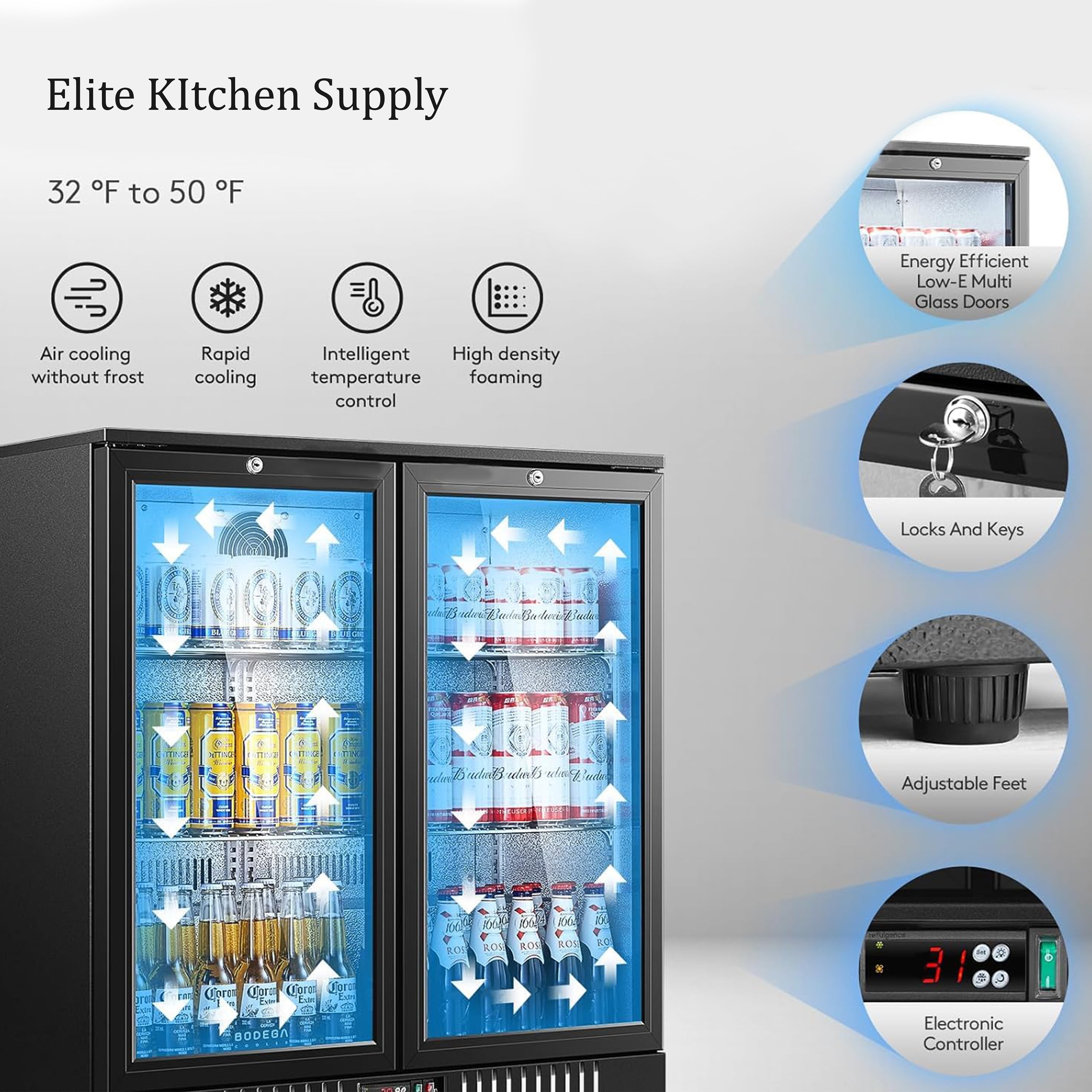 36 in. Beverage Back Bar Cooler, Counter Height Refrigerator 7 Cu.Ft. Merchandiser Display NSF