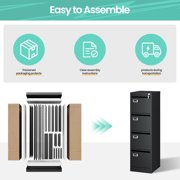 STANI 4 Drawer Black File Cabinet with Lock, Vertical Filing Cabinets for Home Office, Metal Locking Office File Storage Cabinets with Drawers for Legal/A4