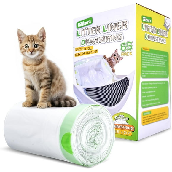 AIR-65 Count Litter Box Liner Bags for Auto Litter Box Robot 3 4, Drawstring Self Cleaning Litter Drawer Liners Replacement, Durable Cat Waste Bags, Unscented