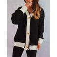 thumbnail image 4 of Women'S Contrast Color Button Down Sweater Oversized V-Neck Ribbed Knit Coat Cardigan, 4 of 6