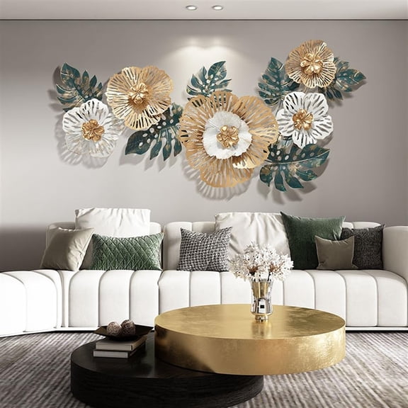Wall Art Decor 3D Metal Wall Decor Golden Metal Flower Wall Decor Leaf Elegant Wall Sculptures Home Decoration for Living Room, Bedroom, Dining Room, Office, Hotel