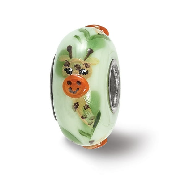 Fancy Bead White Sterling Silver Glass 14.53 mm 7.44 Reflections Hand Painted Giraffe, Green Bead