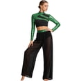 thumbnail image 2 of Raenseen Women Lyrical Dance Outfits Sets Sequins Rhinestones Crop Top with Mesh Sheer Pants Light Green L, 2 of 5