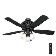 Hunter 54 inch Indoor Ceiling Fan with LED Lights and Remote Control - Standard Mount Black Ceiling Fan, 5 Blades, For Bedroom, Living Room, or Kitchen, Quiet - Promenade 59545, Gloss Black