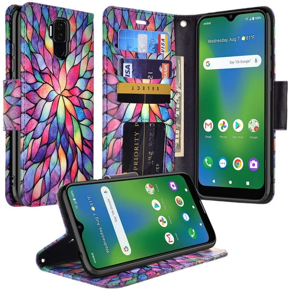 Cricket Influence/AT&T Maestro Plus Wallet Case, [Kickstand Feature] Pu Leather Wallet Case with ID & Card Slots - Rainbow