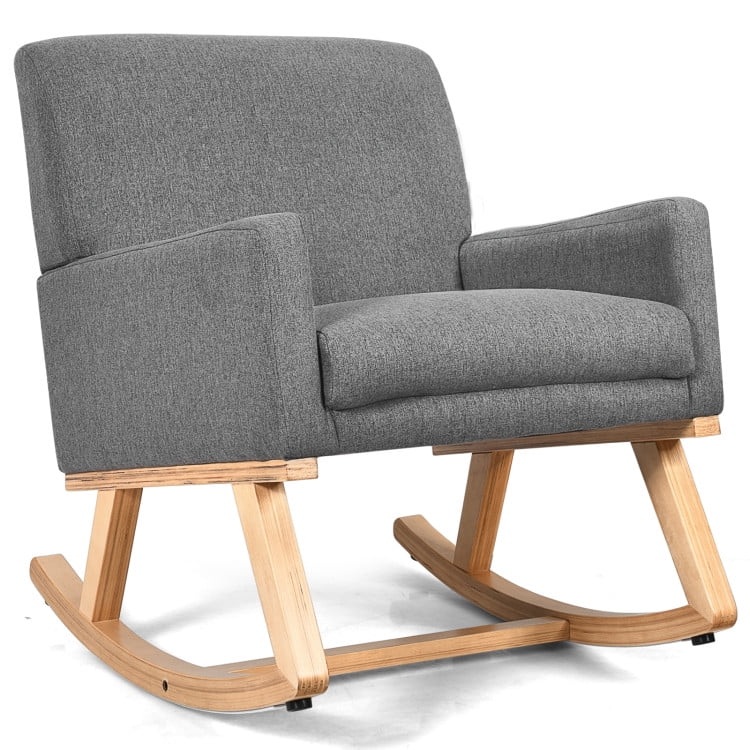 Finihen Rocking Chair, Upholstered Rocking Chair with and Solid Wood Base, Office Rocking Armchair, Comfortable Rocker for Living Room, Bedroom, Study Room, Gray Finihen Rocking Chair, Upholstered Rocking Chair with and Solid Wood Base, Office Rocking Armchair, Comfortable Rocker for Living Room, Bedroom, Study Room, Gray