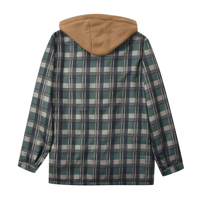 Zaful Plaid Chest Pocket Fleece Drawstring Hooded Jacket Zaful - Main Image