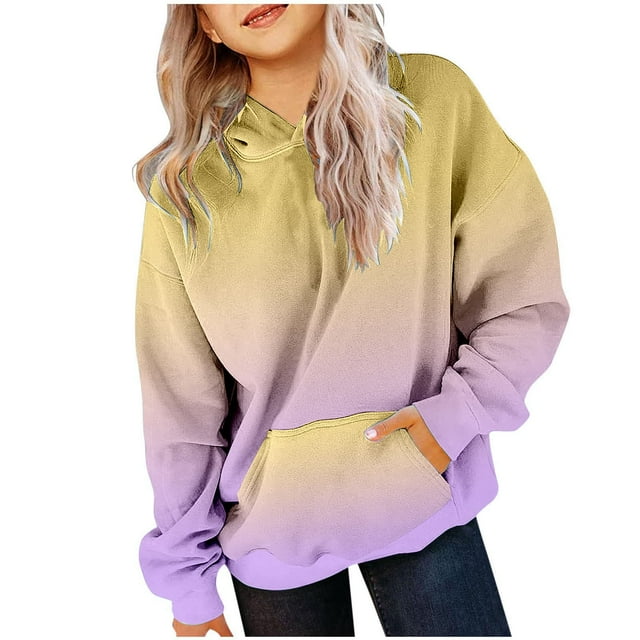 Stylish Preppy Girls Hooded Sweatshirt Oversized Long Sleeve Gradient Color Pullover