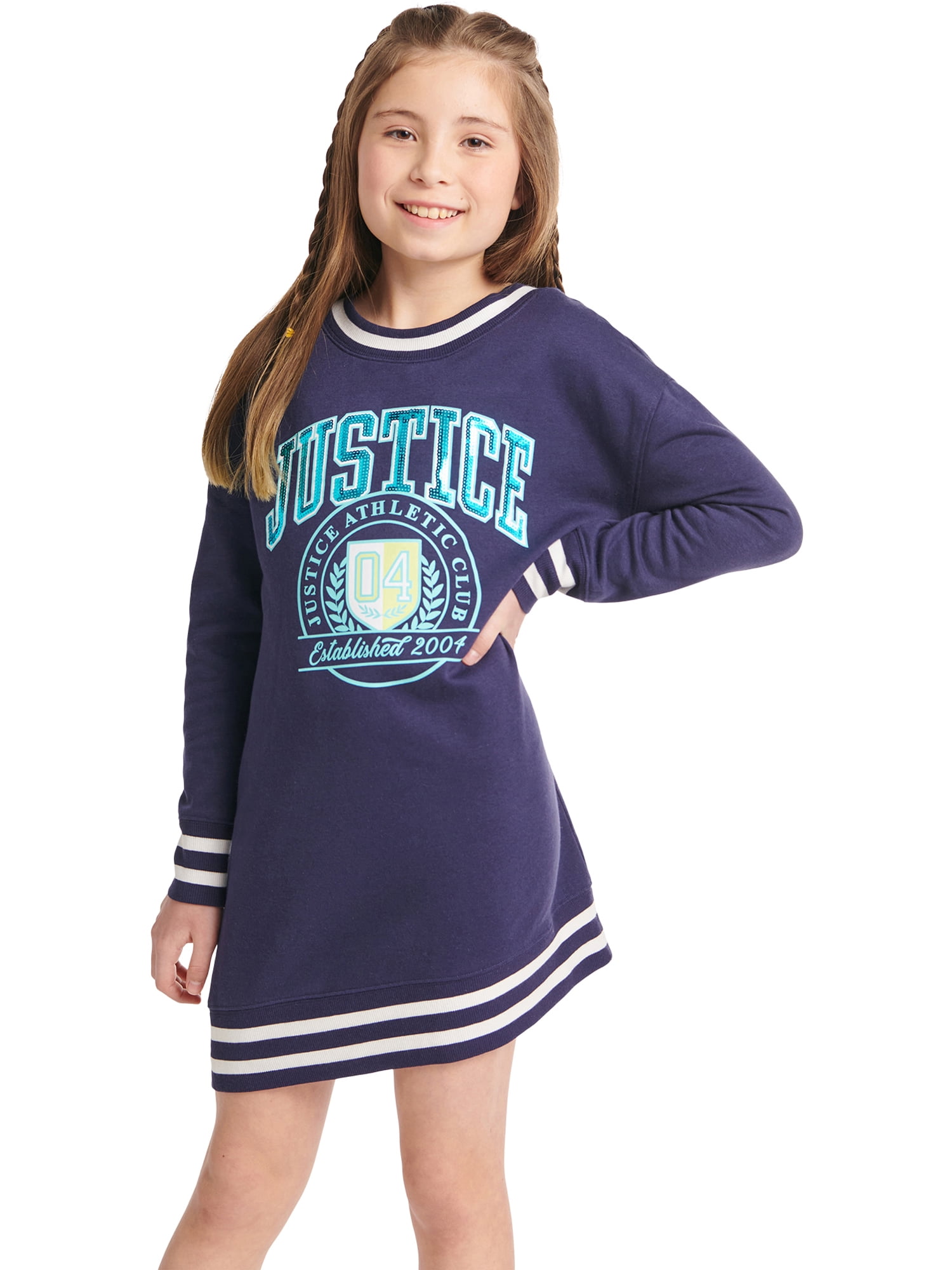 Justice Girls Rib Cuff Sweatshirt Dress, Sizes XS-XLP