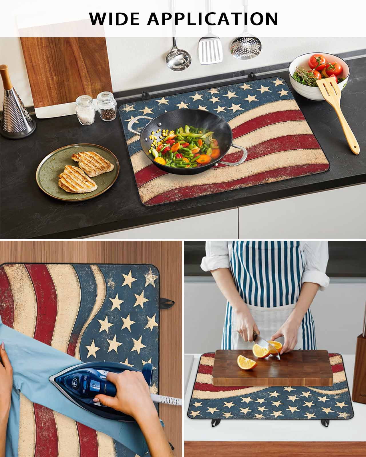 nqOlkjepod Large Induction Cooktop Protector Mat 24"x21", Vintage American Flag Stove Top Covers for Electric Stove, Blue Red White Star US Flag Stove Burner Cover Mats, Glass Top Stove Cover