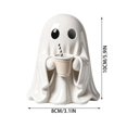 thumbnail image 3 of Halloween Ghost Holding Coffee Cup Figurine, Cute Funny Ghost Coffee Bar Resin Ornament, For Home Coffee Nook Tabletop Centerpieces Indoor Shelf Halloween Party Supplies,A, 3 of 7