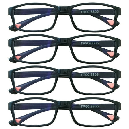 4 Packs Unisex Fashion Rectangular Reading Glasses Blue Light Blocking Readers for Men Women +1.00