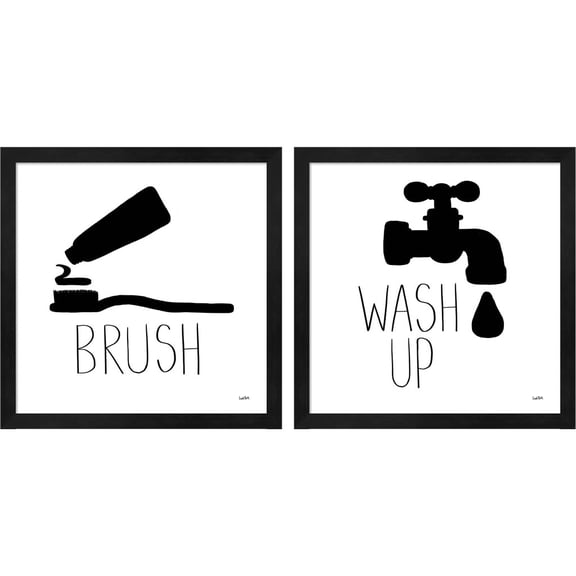 Great Art Now Bathroom Etiquette by Leah York, 2 Piece Framed Art Set Each 13"W x 13"H