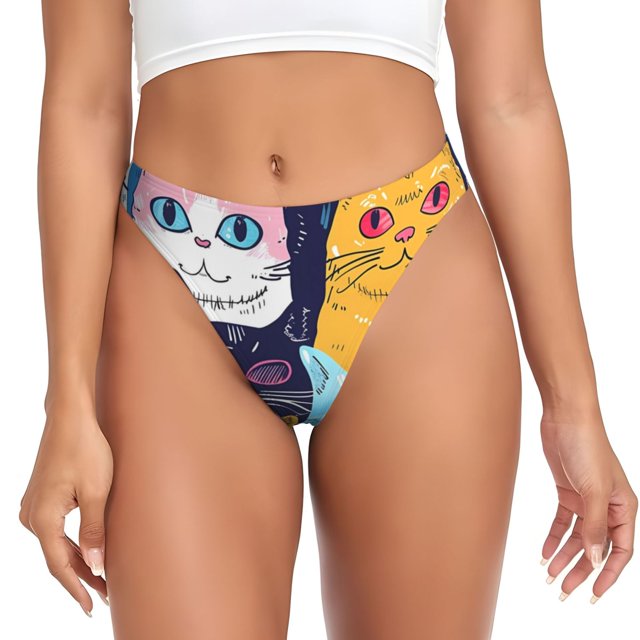 Balery Colorful Cats Pattern Art Tangas de Algodón para Mujer con Estampado – Ropa Interior Sexy, Transpirable, G-string-4X-Large