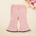 thumbnail image 2 of Glisme Girls Pants Ribbed Flared Pants With Lace Trim Soft Stretch Casual For Toddler Versatile Trousers Size 2-3 Years Pink, 2 of 5