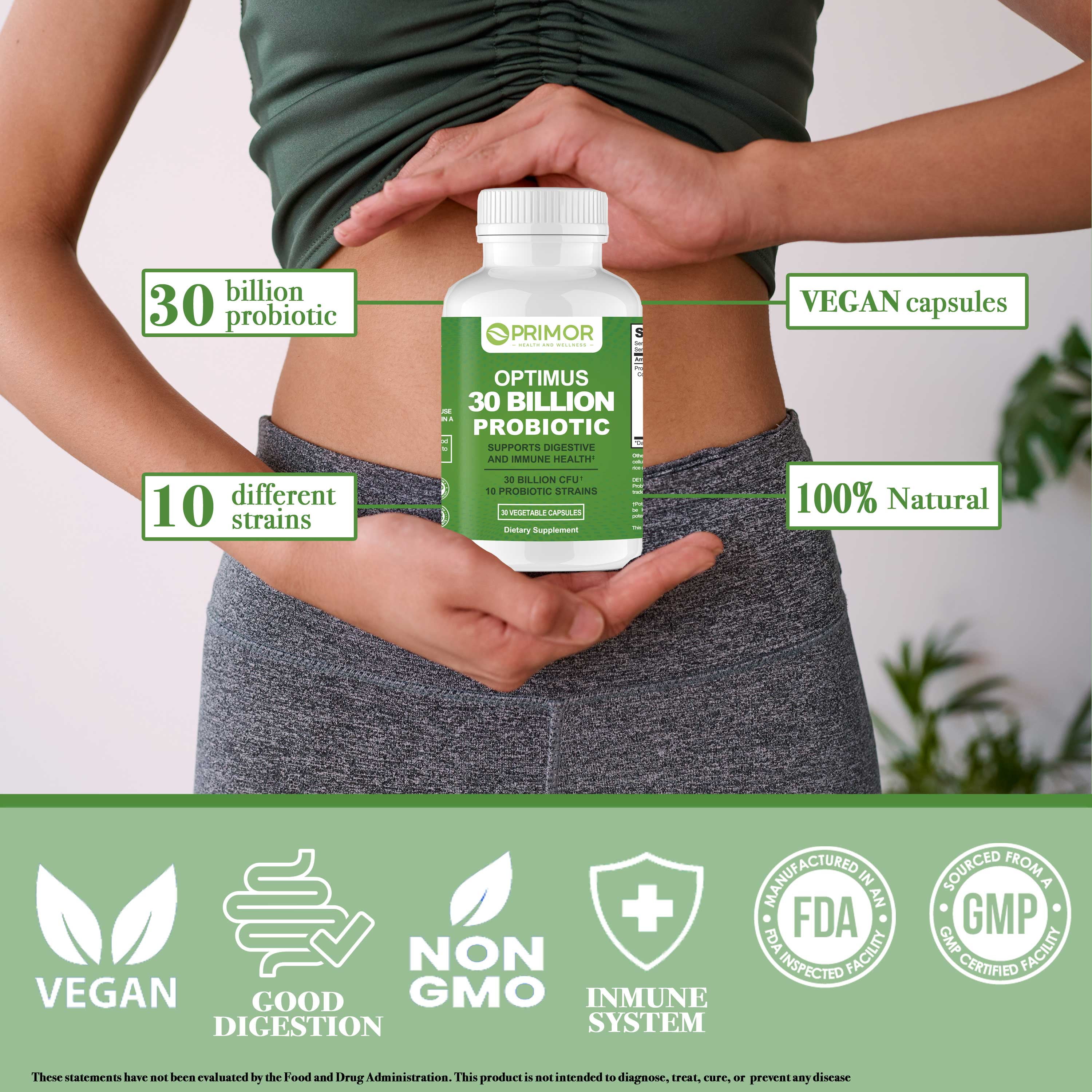 Optimus 30 Billion PROBIOTICS - 10 Strains | Vegan, NON-GMO | Healthy Gut | Supports the Digestive System | Occasional Constipation, Diarrhea, Bloating & Gas. For Women and Men.