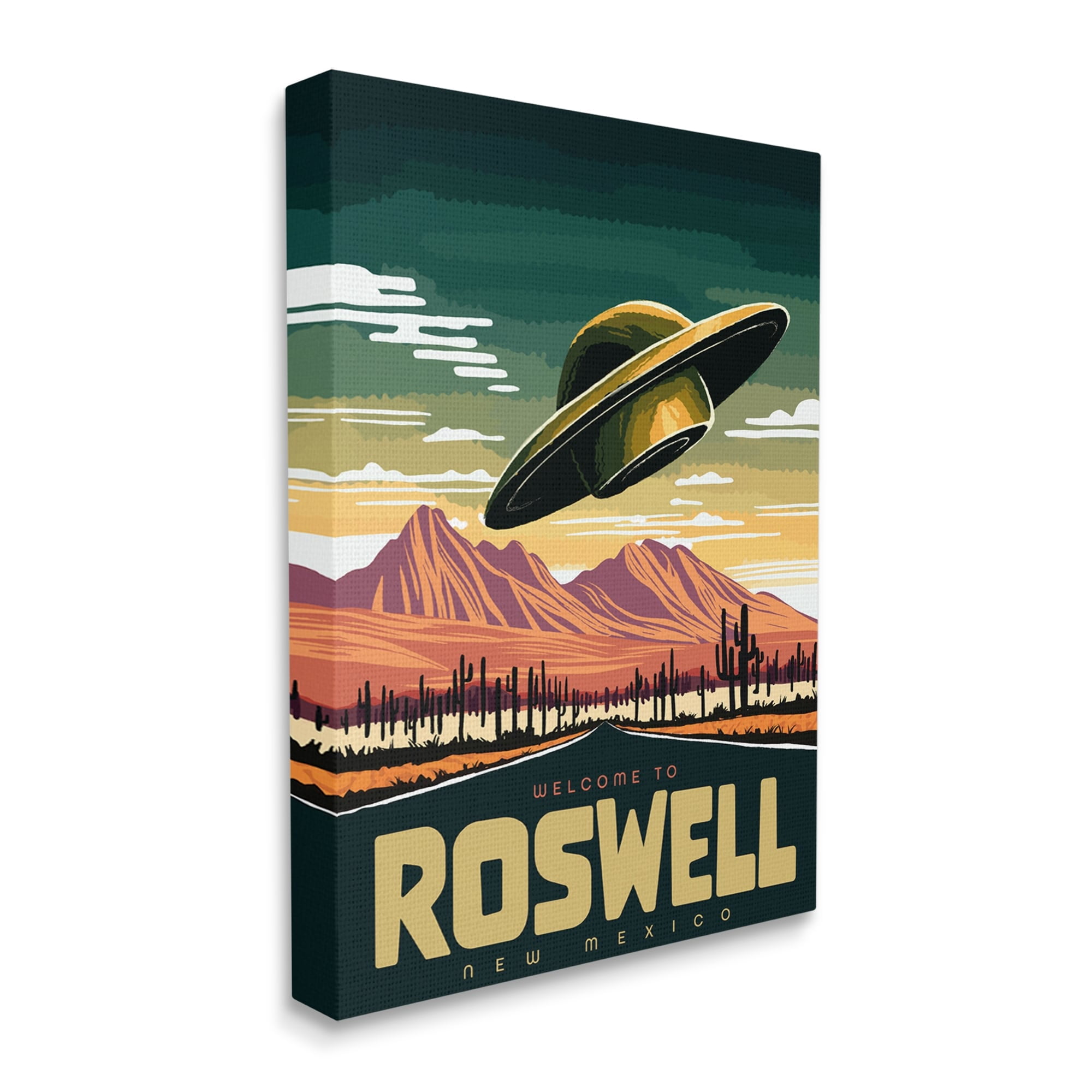 Stupell Industries Welcome Roswell New Mexico UFO Travel & Places Painting Gallery Wrapped Canvas Print Wall Art