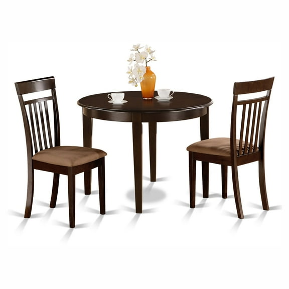 East West Furniture 5-Piece Kitchen Nook Dining Table Set-Finish:Cappuccino,Number of Items:3,Shape:Round,Style:Microfiber Seat